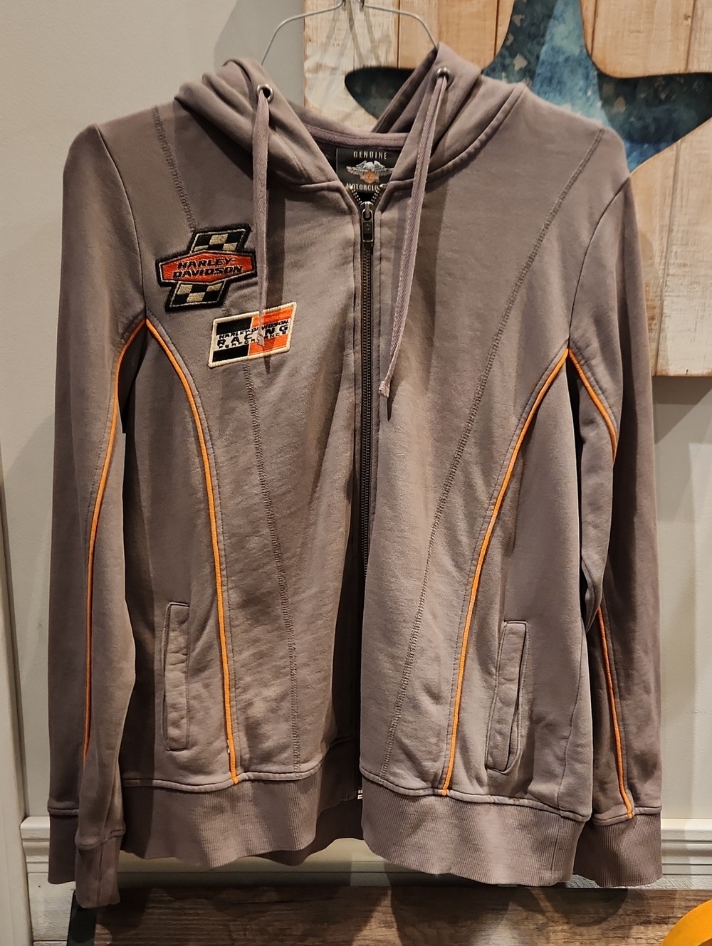 Genuine Harley-Davidson Women's Gray Zip Hoodie w/Orange Accents Sz XL